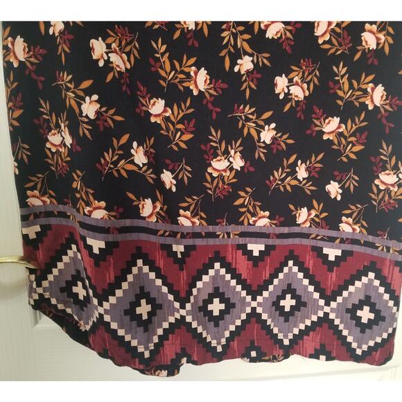 Beach Lunch Lounge Dress Black Floral Knee Length Boho Peasant Prairie Sz L - Picture 4 of 12